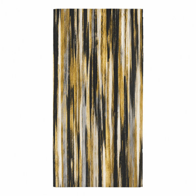 1Pcs Abstract Vertical Stripe Beach Towel, featuring a modern artistic design with black, gold, and white brush strokes. Large, quick-dry microfiber for swimming, travel, outdoor adventures.