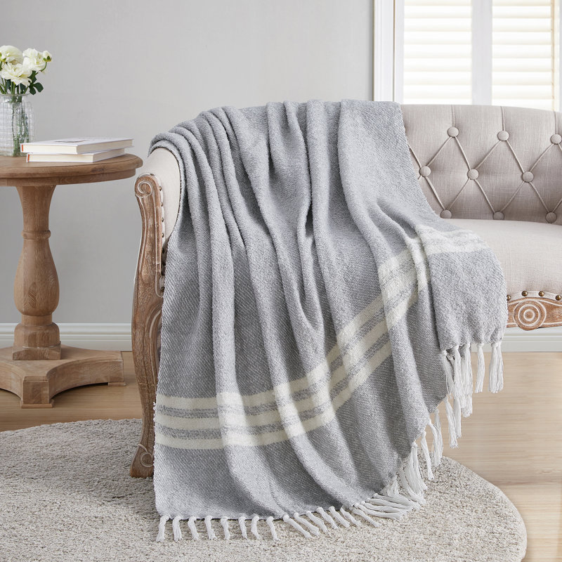 Tanya Twill Stripe Throw, 50" x 60", Gray/Ivory