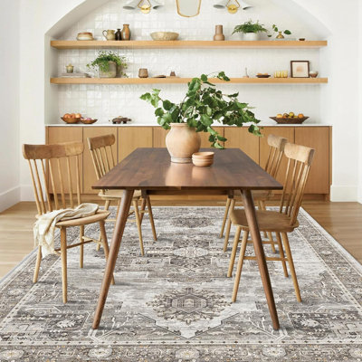 Washable Area Rugs - Large Rugs for Living Room Stain Resistant Carpet Vintage Rugs for Bedroom with Non Slip Backing Home Decor Floor Decoration Mat ( Grey)