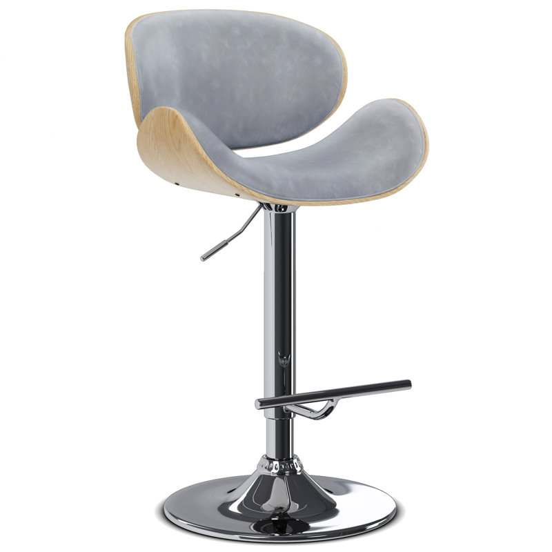 Tabouret de bar moderne pivotant rembourré Marana, Mélange de lin gris pierre