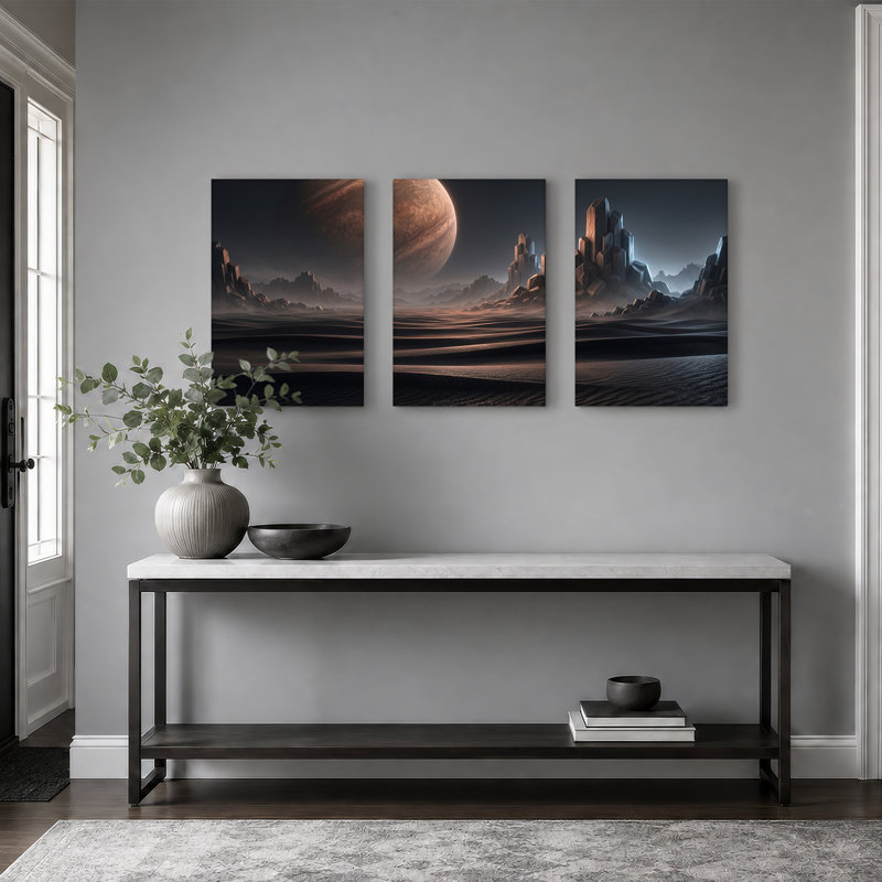 «Alien Desert», ensemble de 3 toiles géantes et flèches en cristal, H 30 po x l 20 po x 3 pièces