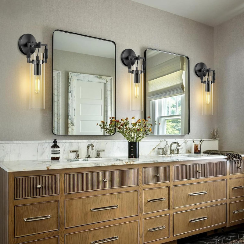 Applique murale moderne avec abat-jour en verre transparent, éclairage câblé de haut en bas pour la chambre à coucher, la salle de bain et le salon, comprenant une ampoule à intensité variable E26