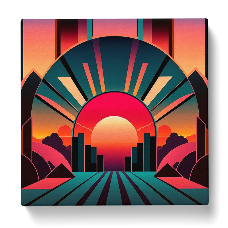 Art Deco Sunset Pop Art - Wrapped Canvas - Framed Print, 50cm H x 50cm W x 3cm D