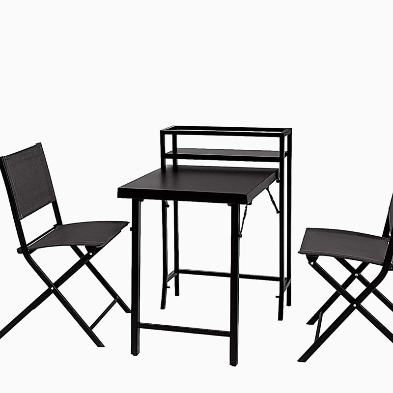 Ensemble de bistro 3 pièces, ensemble de table de patio pliable et chaises, ensemble de mobilier d'extérieur, noir
