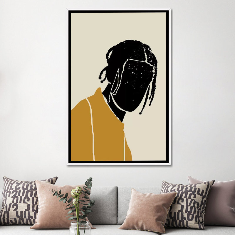 Black Hair I - impression d'art graphique, Pas de tapis, H 40 po x l 60 po x 1,5 po, Toile blanche encadrée
