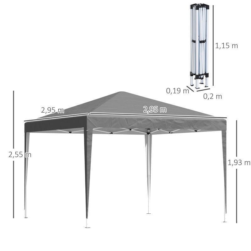 3 X 3m Pop Up Gazebo With Sides, Waterproof Uv Resistant 210d Oxford Canopy, Height Adjustable Steel Frame Marquee With Carry Bag, Guy Ropes & Ground Stakes, Grey