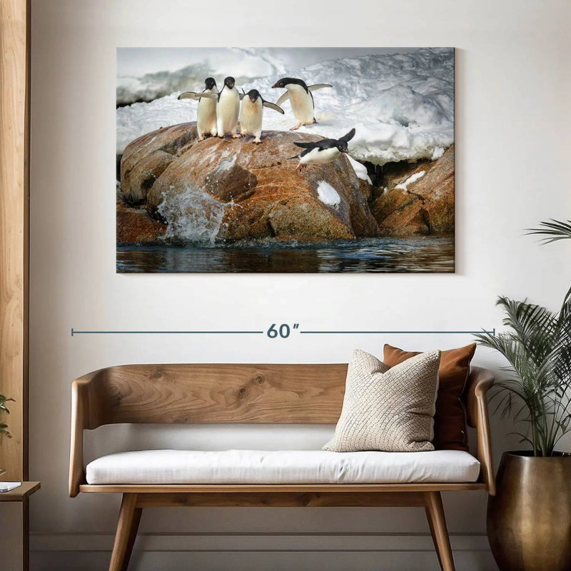 Penguins Diving Into Water, 32" H x 48" W