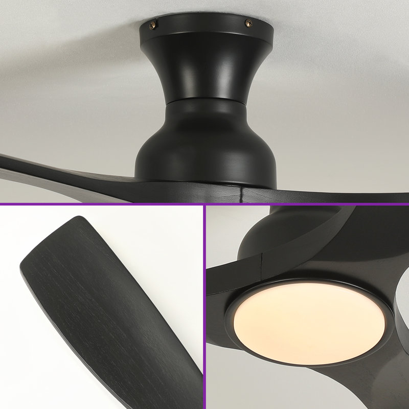 Ventilateur de plafond 52 po avec ensemble d'éclairage et télécommande (ensemble de 2) Karlena, Noir avec lame noire