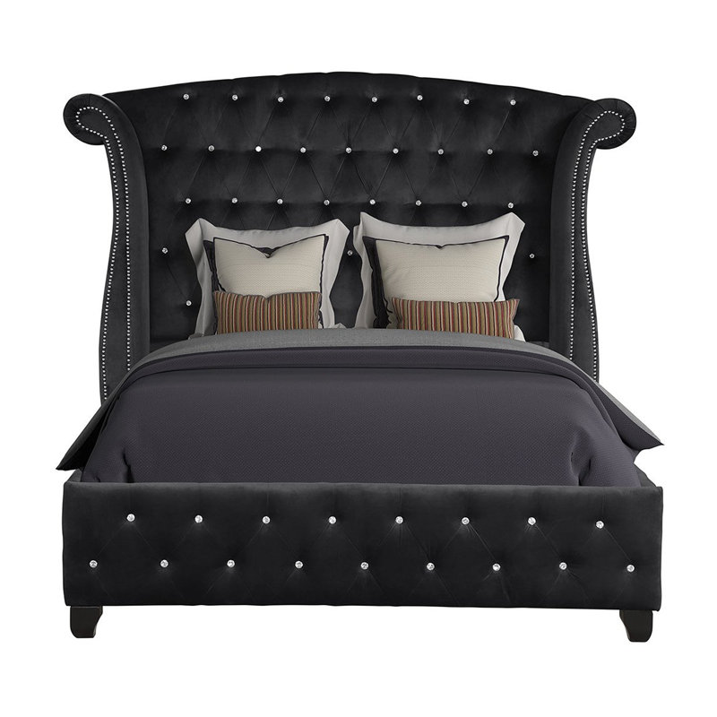 Rausch 4 Piece Bedroom Set, Black, 4 Pcs: Bed, Nightstand, Mirror, Dresser, Queen