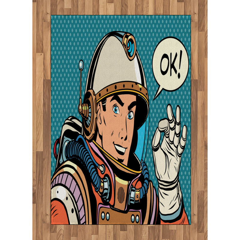 Astronaut High Density Long Fiber Poly Threads Decorative Area Rug Carpet, Rectangle 4' x 5'8"