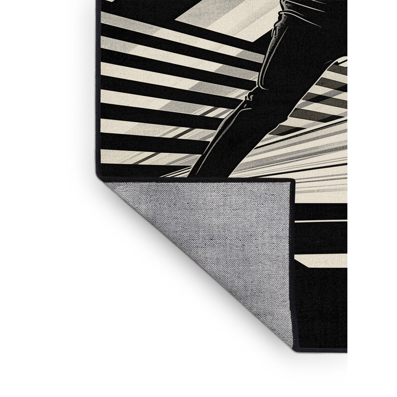Machine Washable Aguilar Baseball Batter Swing Modern & Contemporary Striped Rug in Black – Black Binding, 2x5