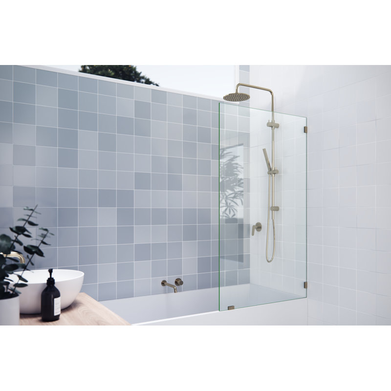 Vela 33 in. x 58.25 in. Frameless Single Fixed Bath Panel, Polished Brass