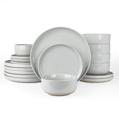 18 Pcs Stonewware Dinnerware Set, Dinner Plates, Salad Plates And Cereal Bowls For 6 Person