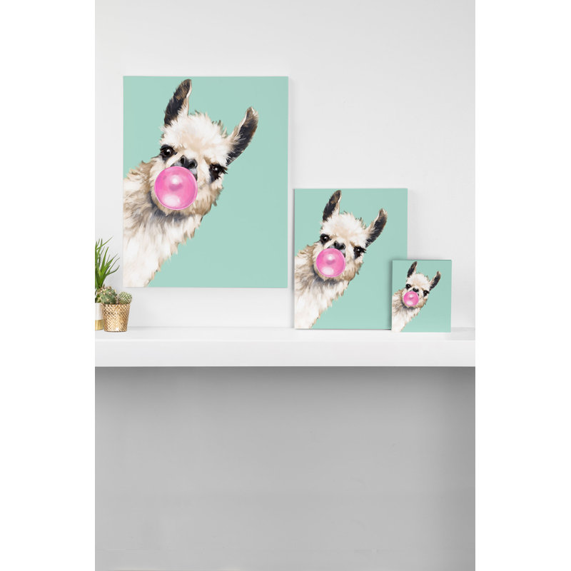 «Bubble Gum Snea Llama Green» par Big Nose Works - impression, H 30 po x l 24 po x P 2 po, Toile tendue, Pas de tapis