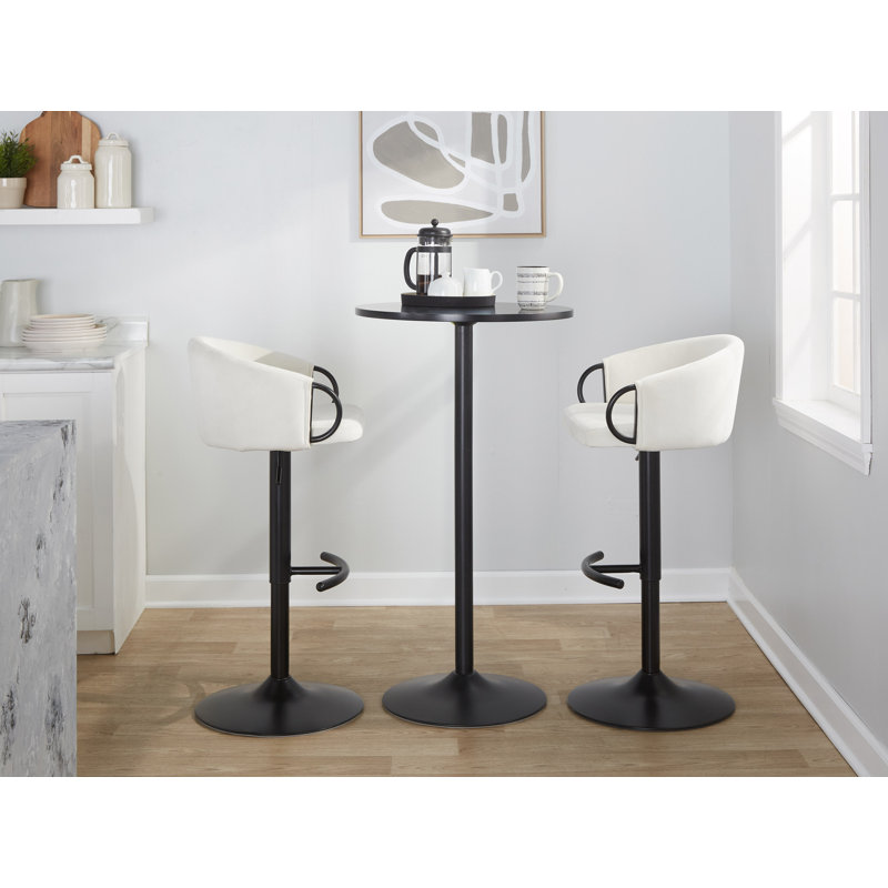 Set of 2 Adjustable Black Metal and Cream Velvet Swivel Barstools