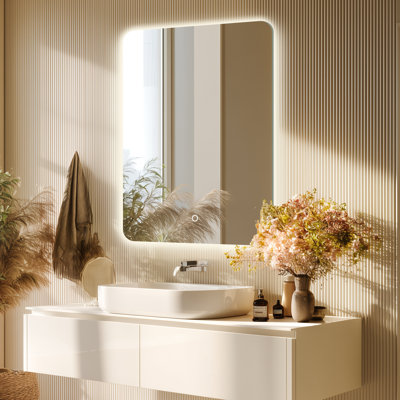 Miroir de salle de bain sans cadre avec éclairage DEL à intensité variable avec fonction de mémoire réglable 