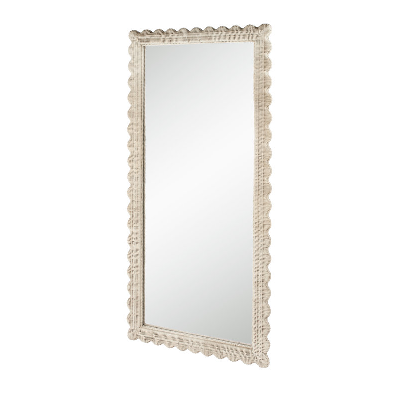 Flora Scalloped Rattan Floor Mirror, Off-White