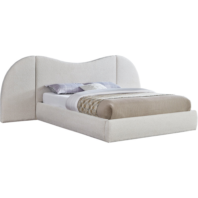 Hyrup Upholstered Panel Bed, King, Cream Boucle Fabric