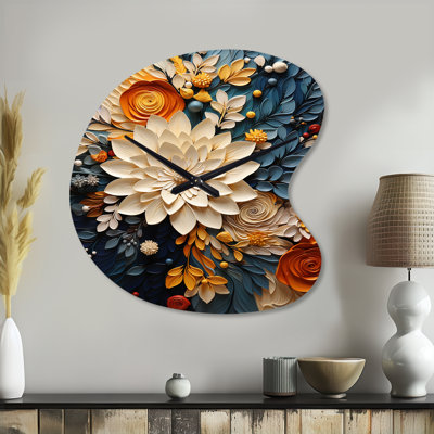 Horloge murale orange en forme de tourbillon botanique orange sarcelle IV - Botanicals