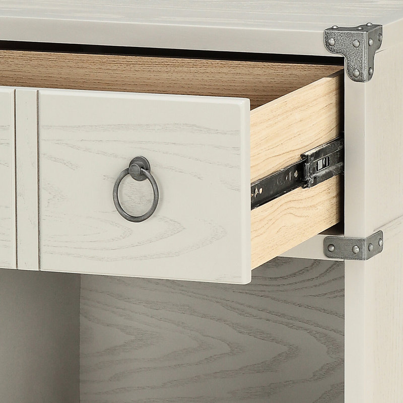 Table de chevet grise pour chambre à coucher avec étagère de rangement en bois intégrée et spacieuse