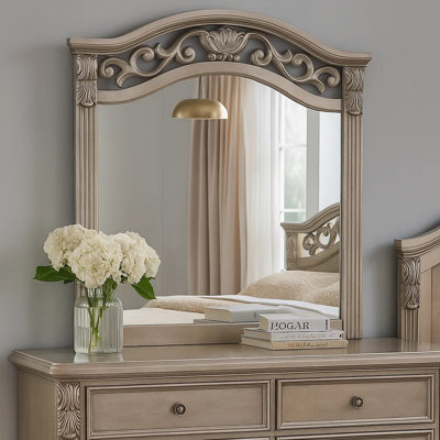 Miroir de commode, bois de pin argenté antique, cadre moulé, 37 x 41