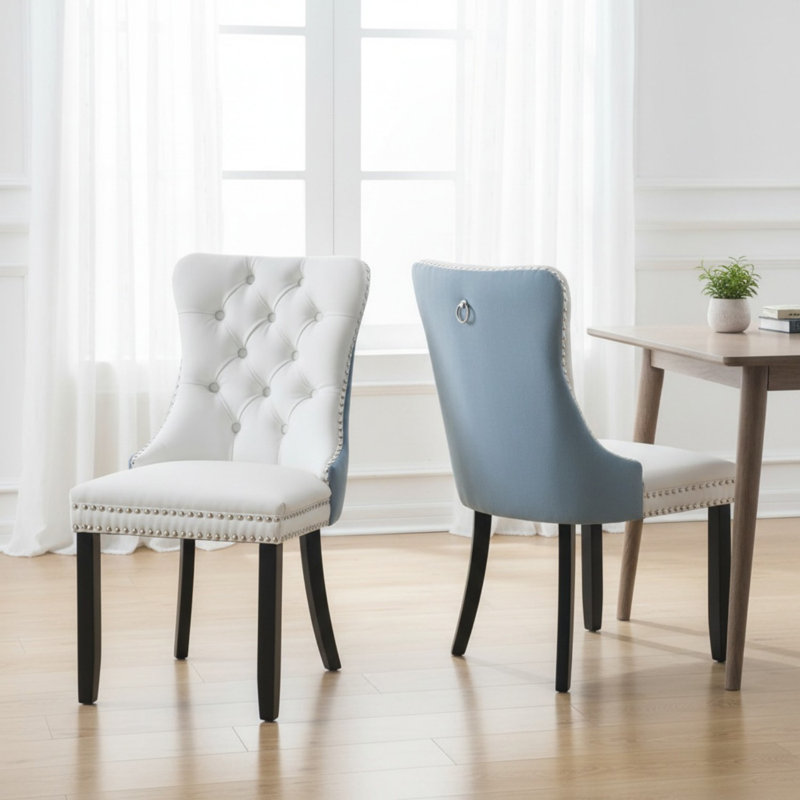 Ensemble de 2 chaises de salle à manger capitonnées en velours avec pieds en bois massif et garniture cloutée en velours