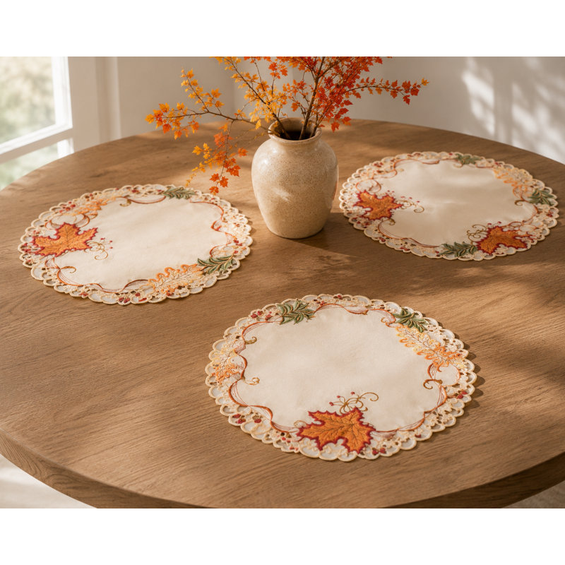 Scruggs Polyester Embroidered Round Placemat, 0.1" H x 16" W x 16" D