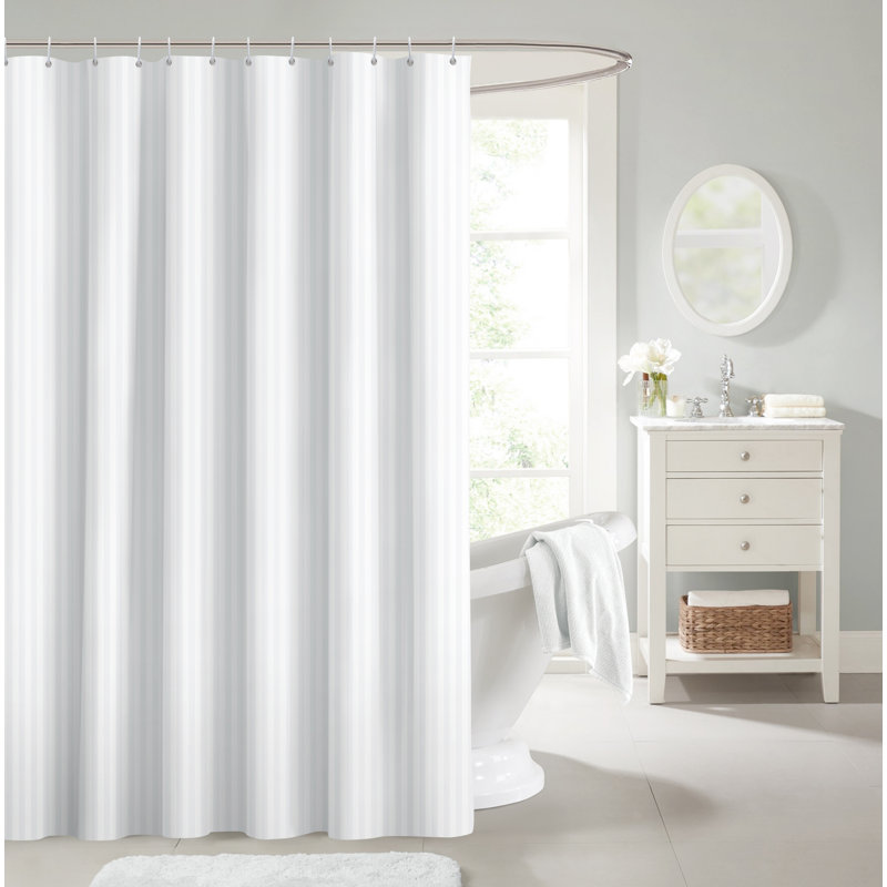 Qualik Hotel Stripe Waterproof Polyester Shower Curtain, White
