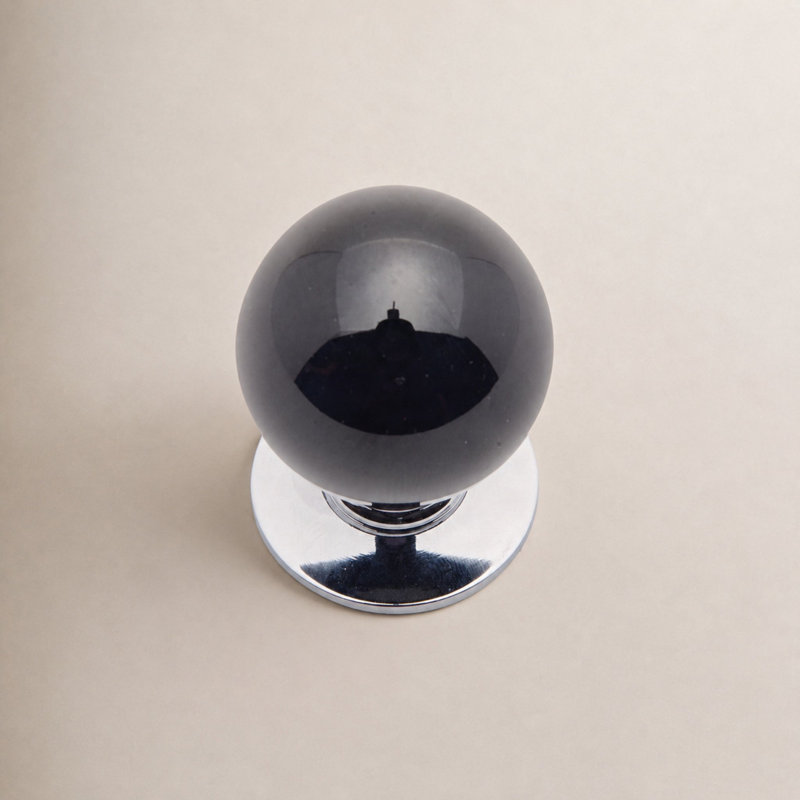 Globe Porcelain Round Knob CK Series, 1.25" H x 1.25" W x 1.62" D, Black/Polished Chrome