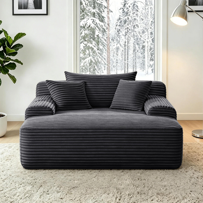 Chaise longue convertible, peluche grise, avec porte-gobelet, Bois et tissu, Gris