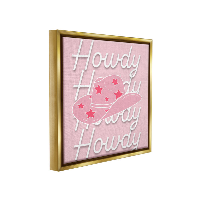 " Soft Pink Howdy Pattern Floater Frame " by Corrine Rose Design, Metallic Gold Floater Frame, 25" H x 25" W