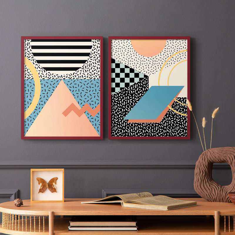 Impression encadrée moderne Memphis I-Premium - prête à être accrochée - aucun clou requis - aucun clou requis, Rouge