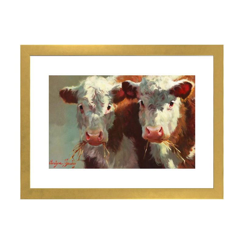 Cow Velles, art encadré, H 24 po x l 32 po x P 1 po, Papier encadré doré