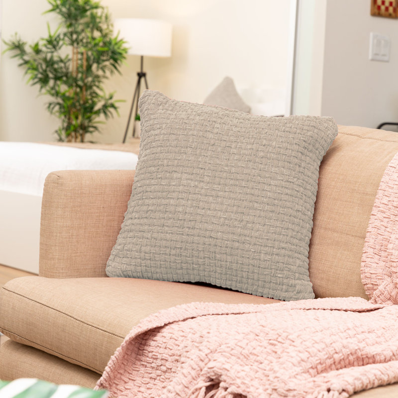 Chenille Square Cotton Pillow Cover & Insert, Beige