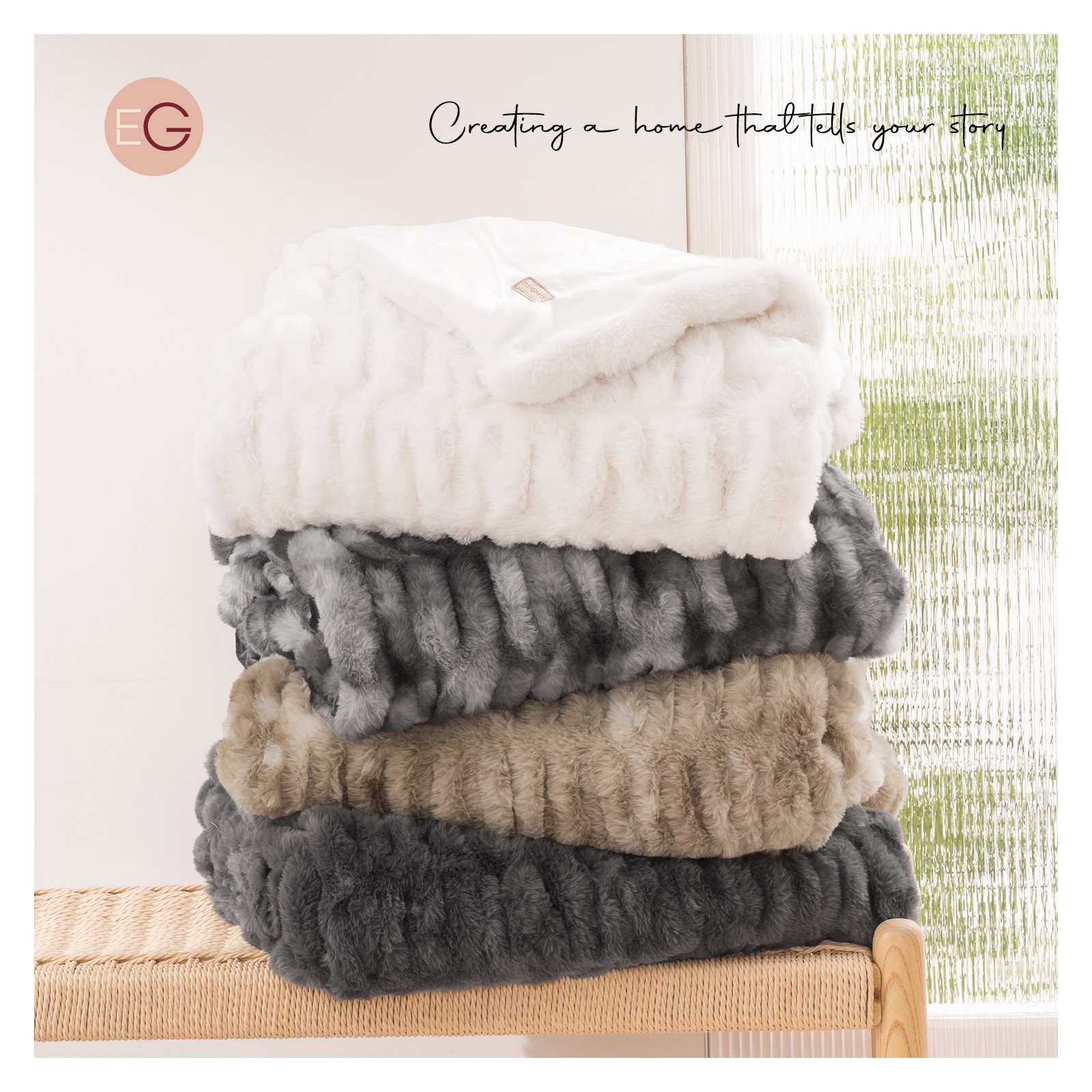 Ruched Bubble Faux Fur Throw Blanket, 50" W x 60" L, Charcoal Gray