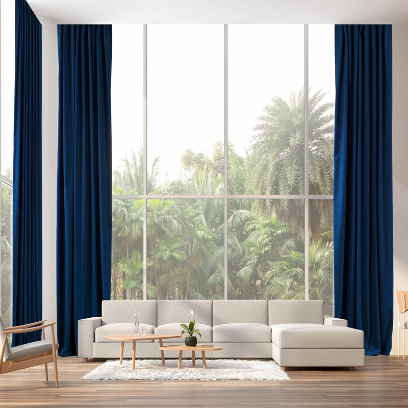 Amoya Velvet Room Darkening Curtain Pair, 52" W x 228" L, Navy Blue