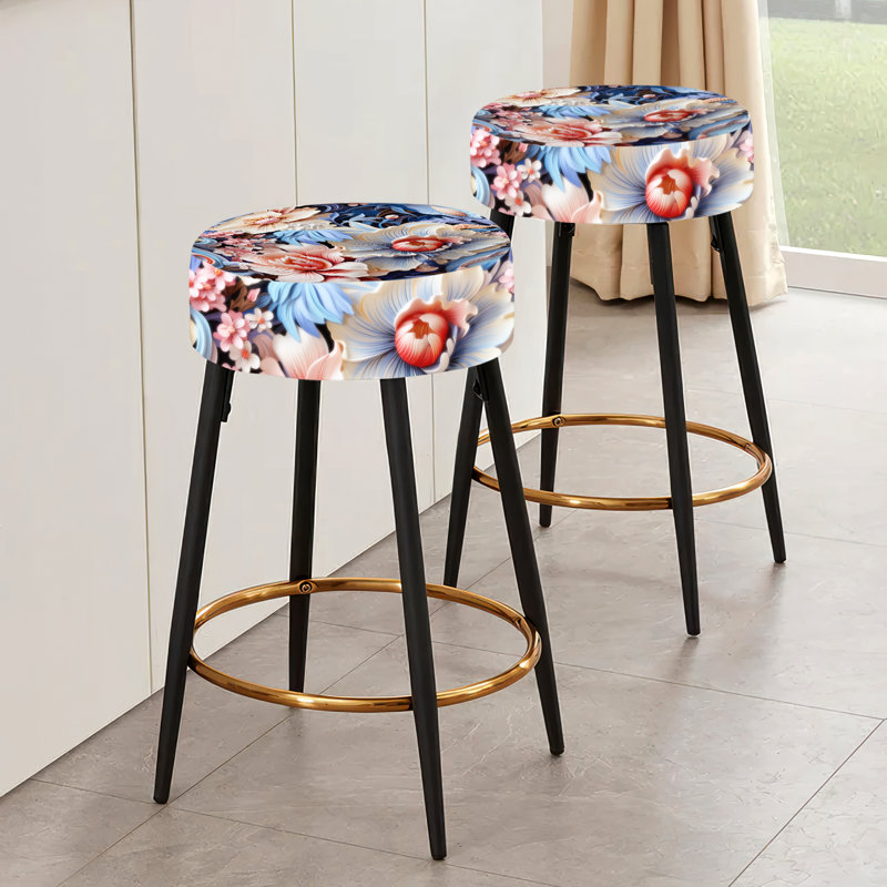 Ensemble de 2 tabourets de bar à motif floral en Méditerranée