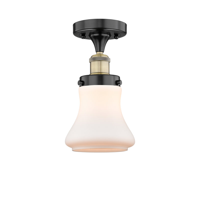 Raghul Glass Semi Flush Mount, Matte White, Black Antique Brass