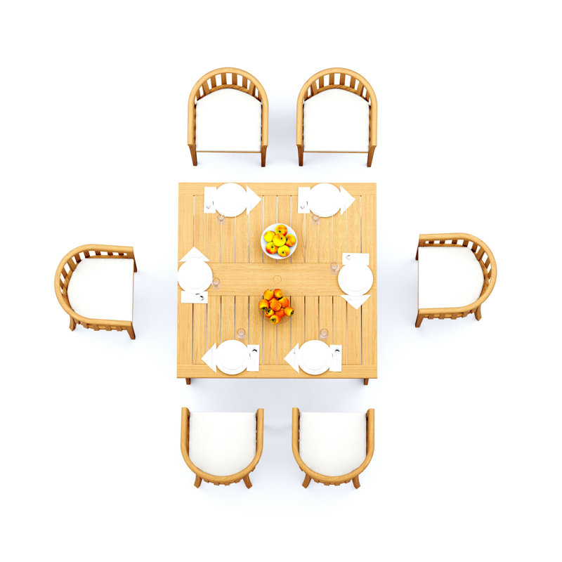 7 Pcs Grade-A Teak Wood Dining Set: 60" Square Rectangle Butterfly Table And 6 Lenong Arm Chairs #11LN1406, 6