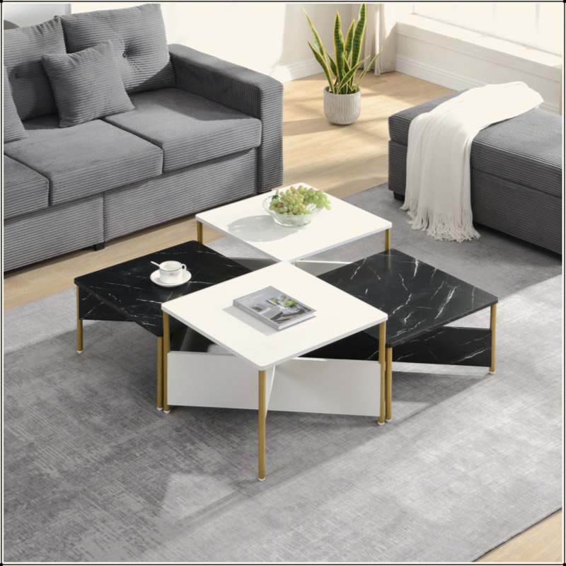 Ensemble de tables basses Modern Modern de 4 pièces, Noir / blanc