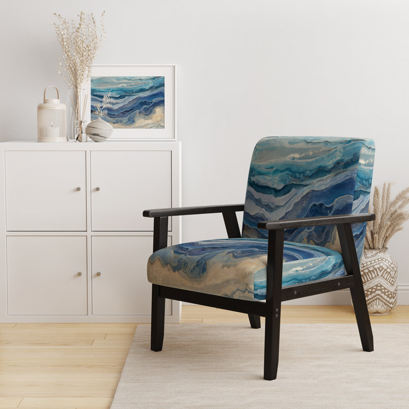 Chaise d'appoint rembourrée Coast Sea Waves Watercolor, Mélange de polyester orange / brun