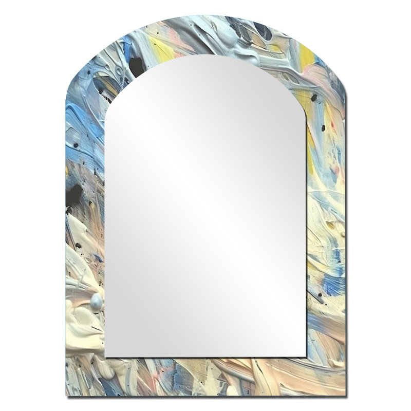 Summer Memories Abstract In White And Blue - Modern Arch Wall Mirror, 34" x 25"