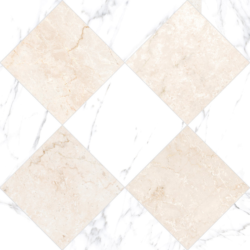 Tavari Checkerboard 10X10 Botticino And Carrara, White/Cream