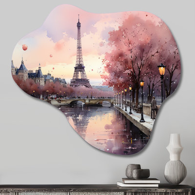 «Pink Twilight Rendezvous In Paris II», décoration murale en métal avec parcs d'attractions asymétriques