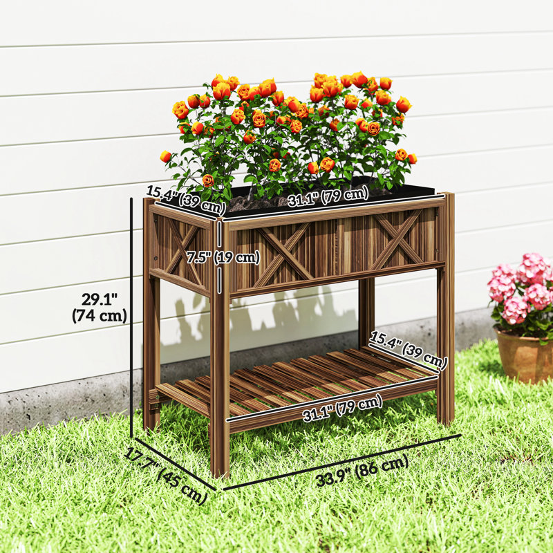 Boîte à fleurs surélevée en bois, parterre de fleurs, 34 po x 18 po x 30 po, carbonisée