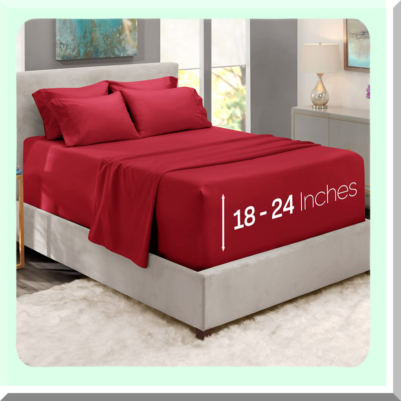 UltraFit Queen Sheets Set - 24" Deep Pocket - 6 Piece Bedding - Extra Deep Pocket Fitted Sheets - Fits Mattress 18-24 Inches - Luxe Comfort