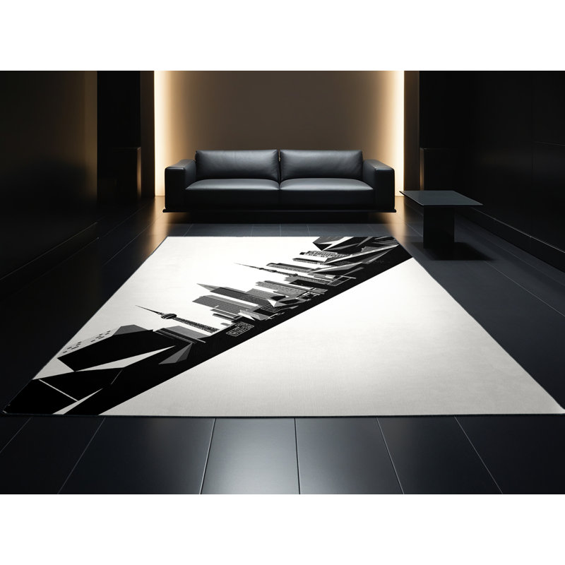 Tapis à motif géométrique moderne blanc chic et lavable à la machine Pacchiana, 7 x 10