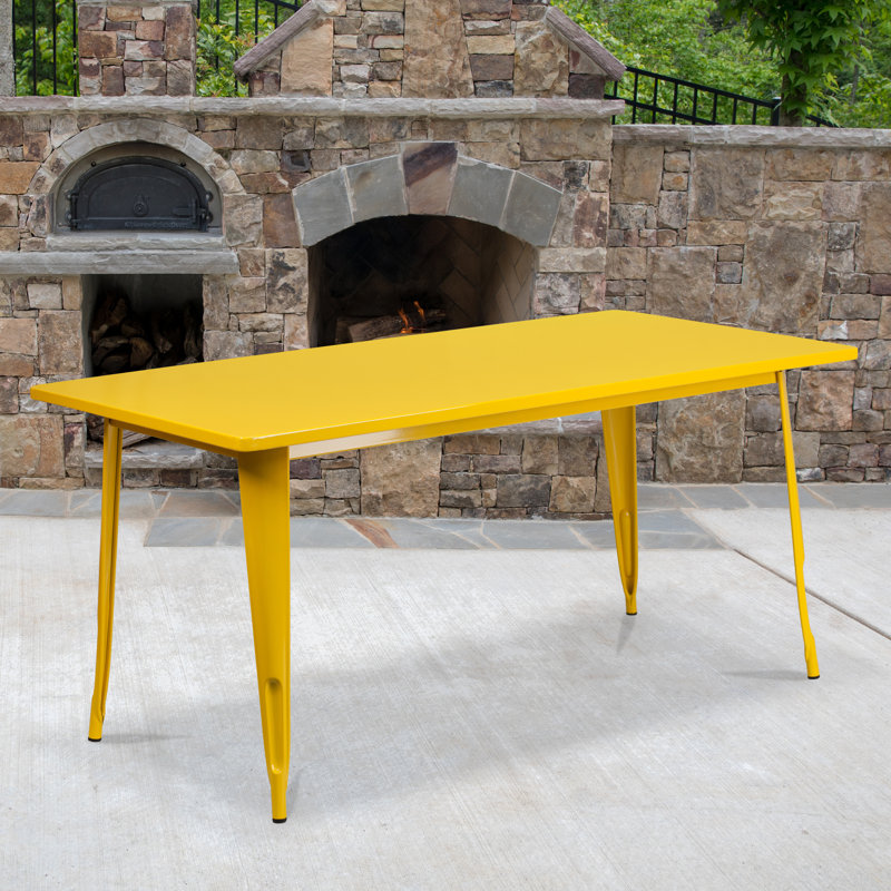 Commercial Grade Rectangular Metal Indoor-Outdoor Table, Yellow