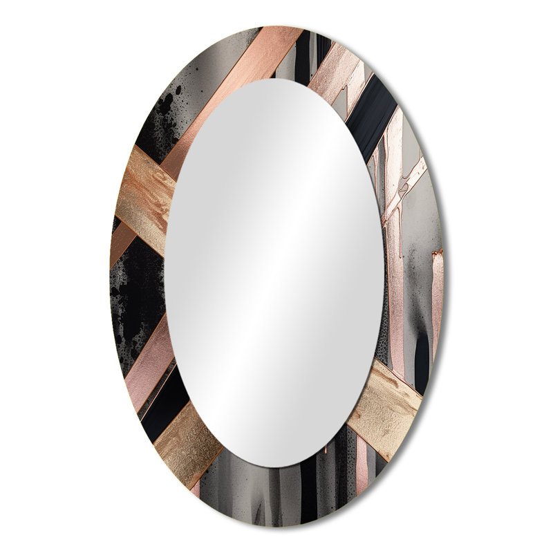 Miroir mural moderne métallique à rayures et cercles métalliques III, 36 po x 24 po