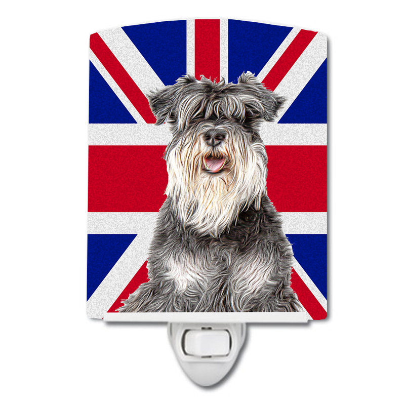 Lampe de nuit en céramique à drapeau britannique schnauzer avec prise en céramique english union